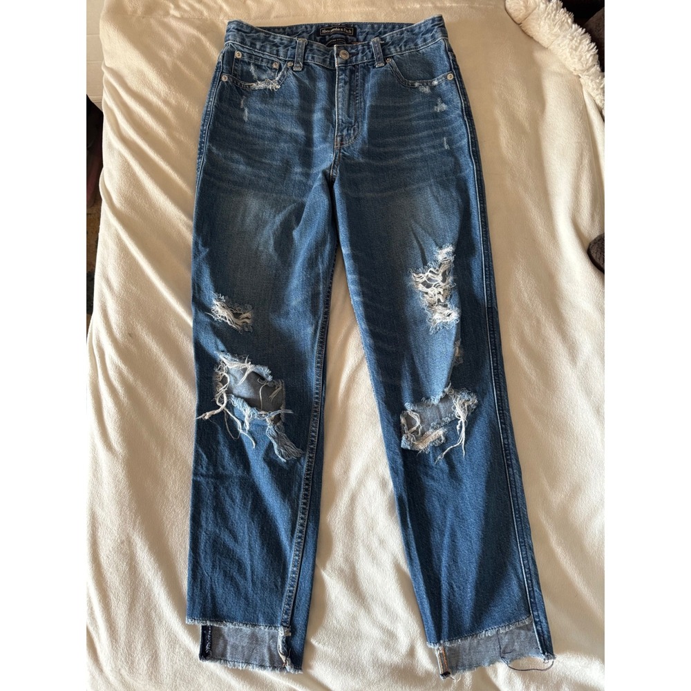 Abercrombie & Fitch Distressed Straight Leg Jeans Raw Step Hem Blue 26/27R